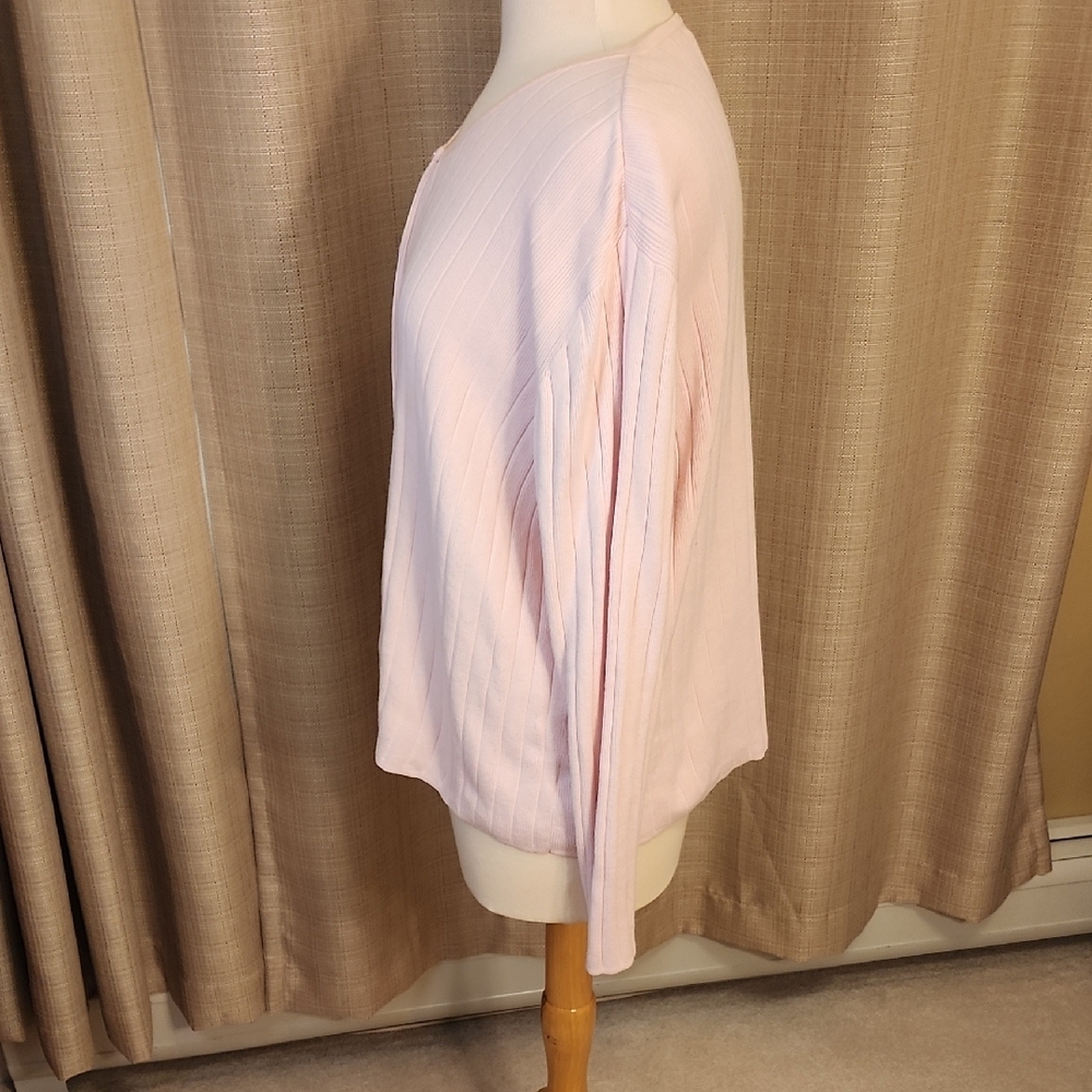 Pink Long Sleeve Ribbed Button Down Shirt - Picture 6 of 8